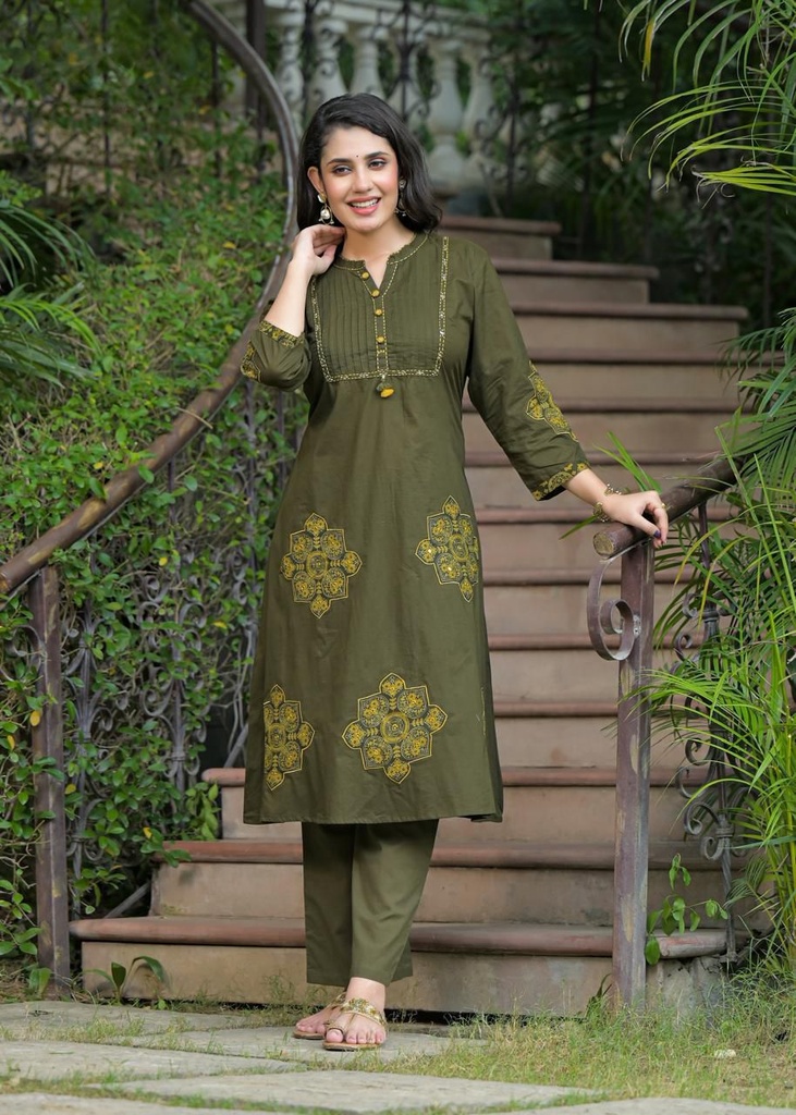 Applique Cotton Kurti Sets 4609