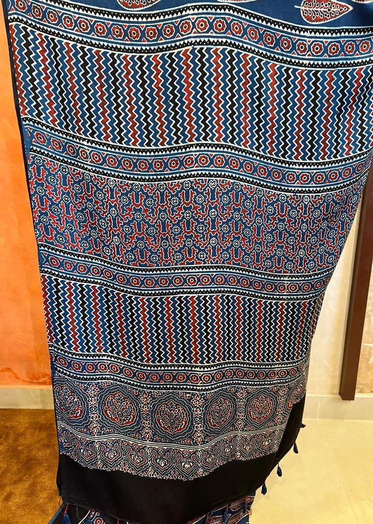 Ajrakh Modal Silk Saree 5048