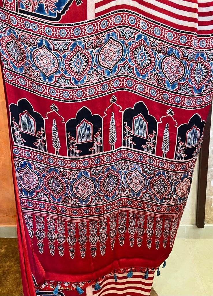 Ajrakh Modal Silk Sarees 4243 