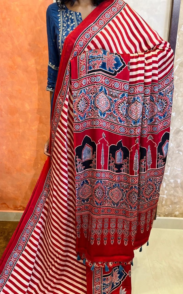 Ajrakh Modal Silk Sarees 4243 