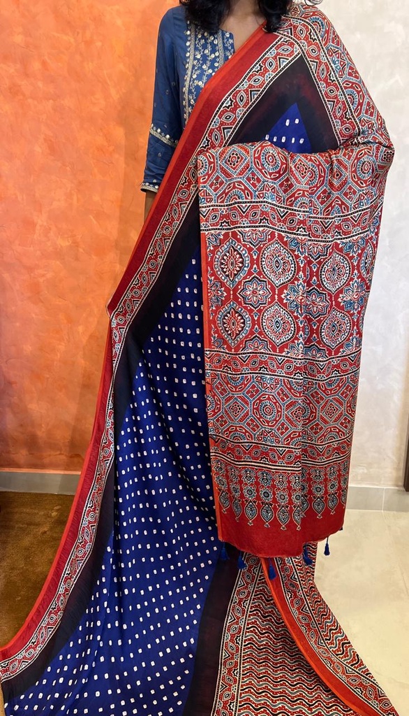 Ajrakh Modal Bandhini Saree 