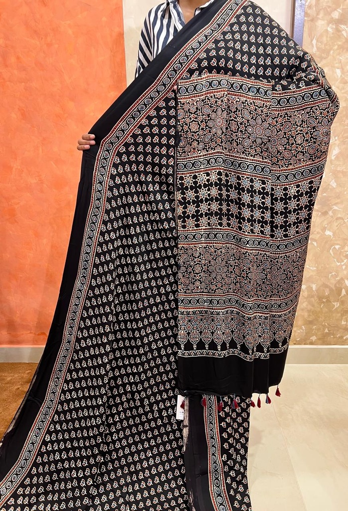 Ajrakh Modal Silk Sarees 4243