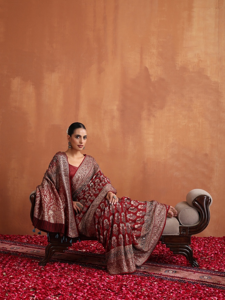 Premium Ajrakh Silk Saree 5036