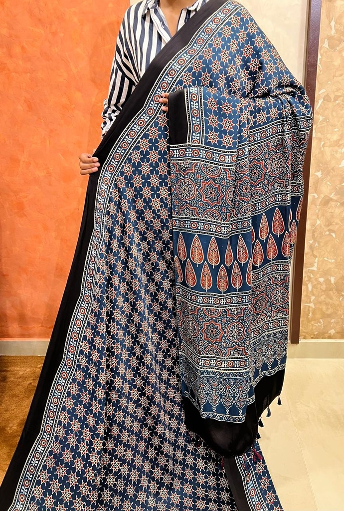 Premium Ajrakh Modal Silk Saree 5033