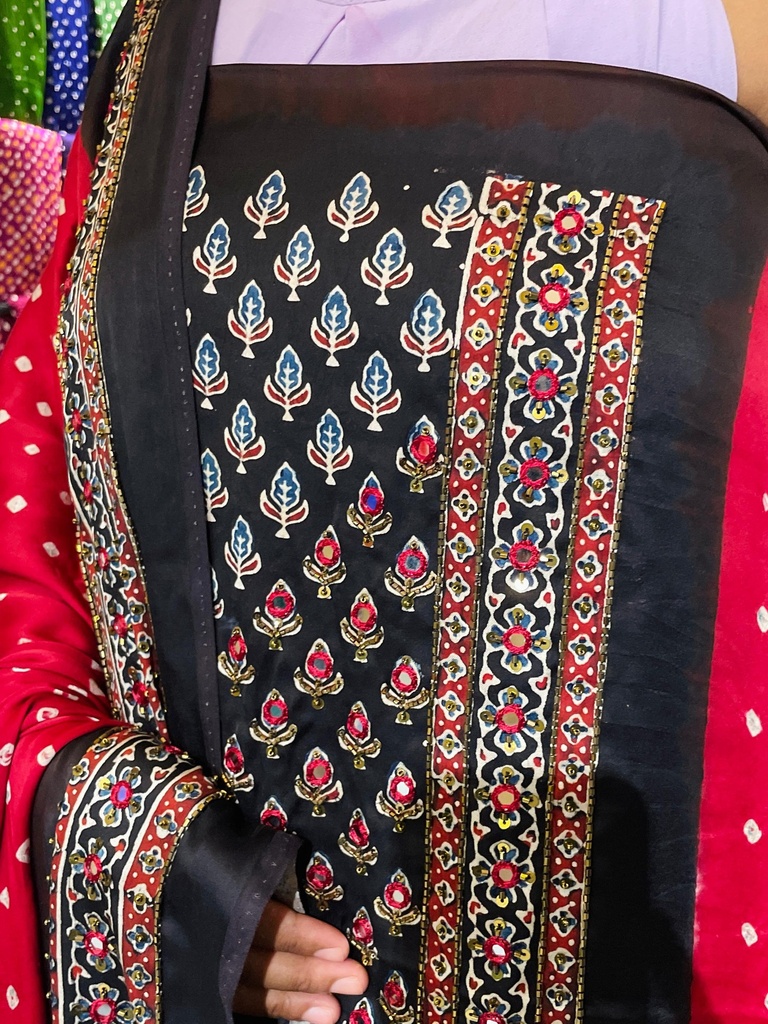 Ajrakh Bandhani Silk Top and Dupatta Set 5012