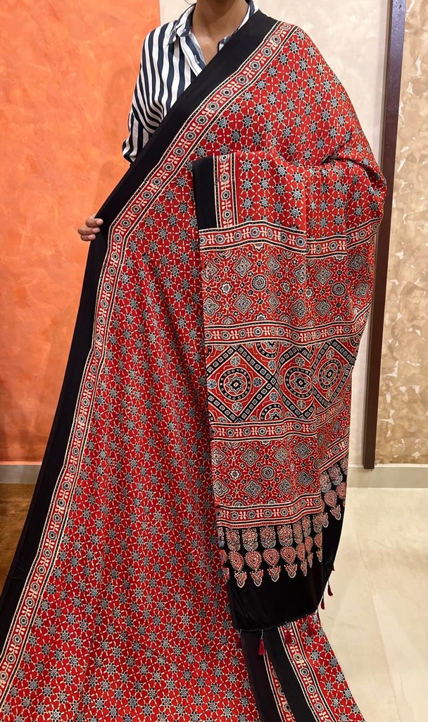 Premium Ajrakh Modal Silk Saree 5033