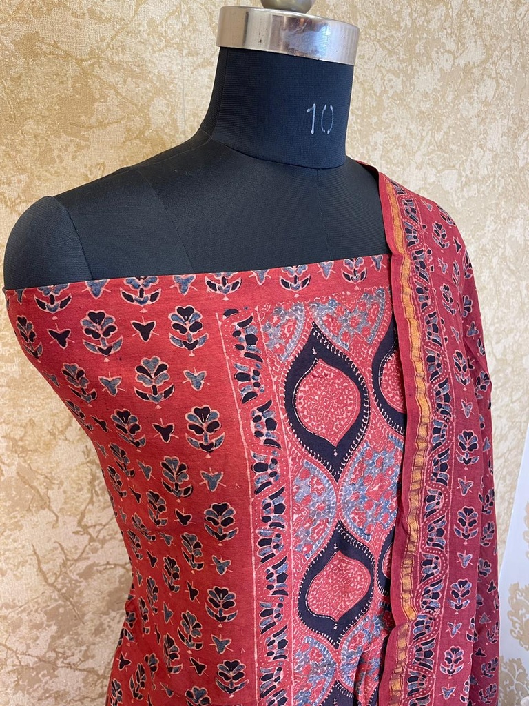 Ajrakh Chanderi Silk Cotton Top And Dupatta 4246