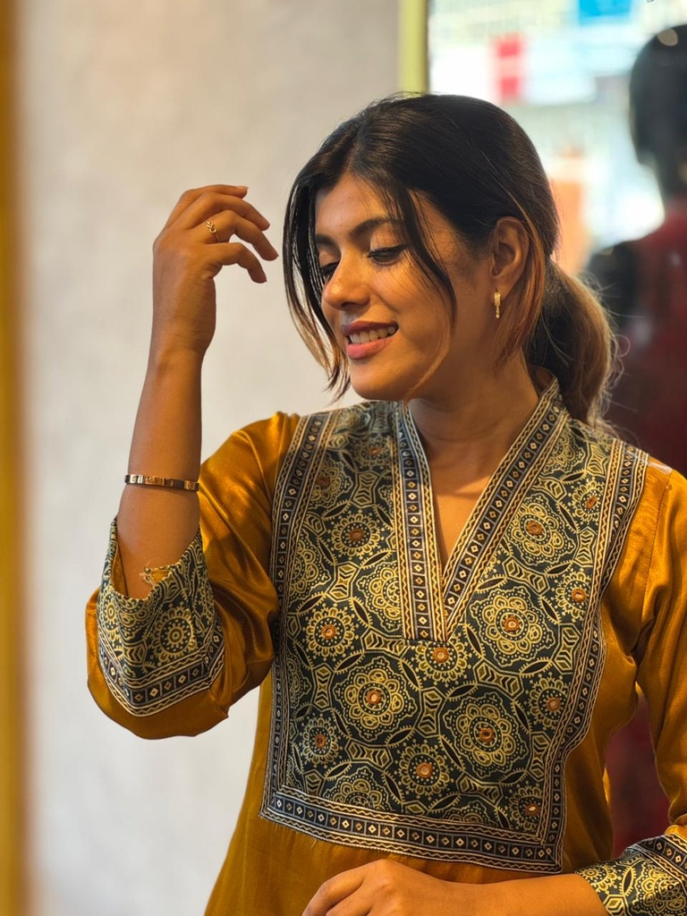 Ajrakh Mashru Silk Coord Set 