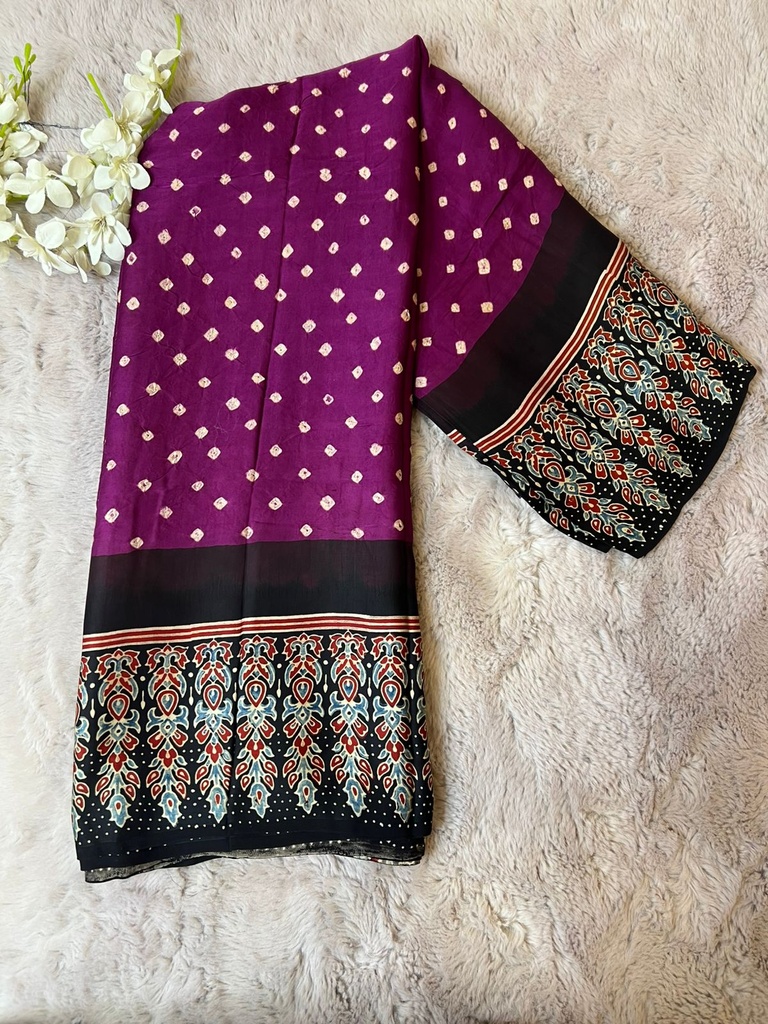 Premium Ajrakh Bandhani Saree 4244