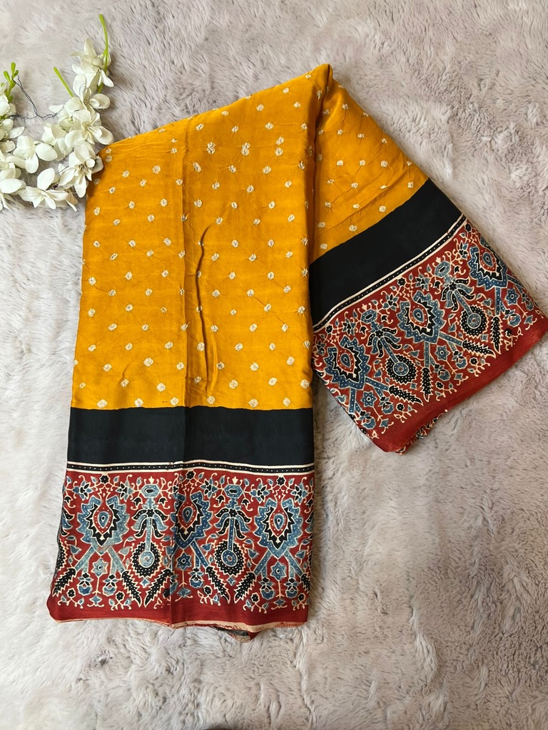 Premium Ajrakh Bandhani Saree 4244
