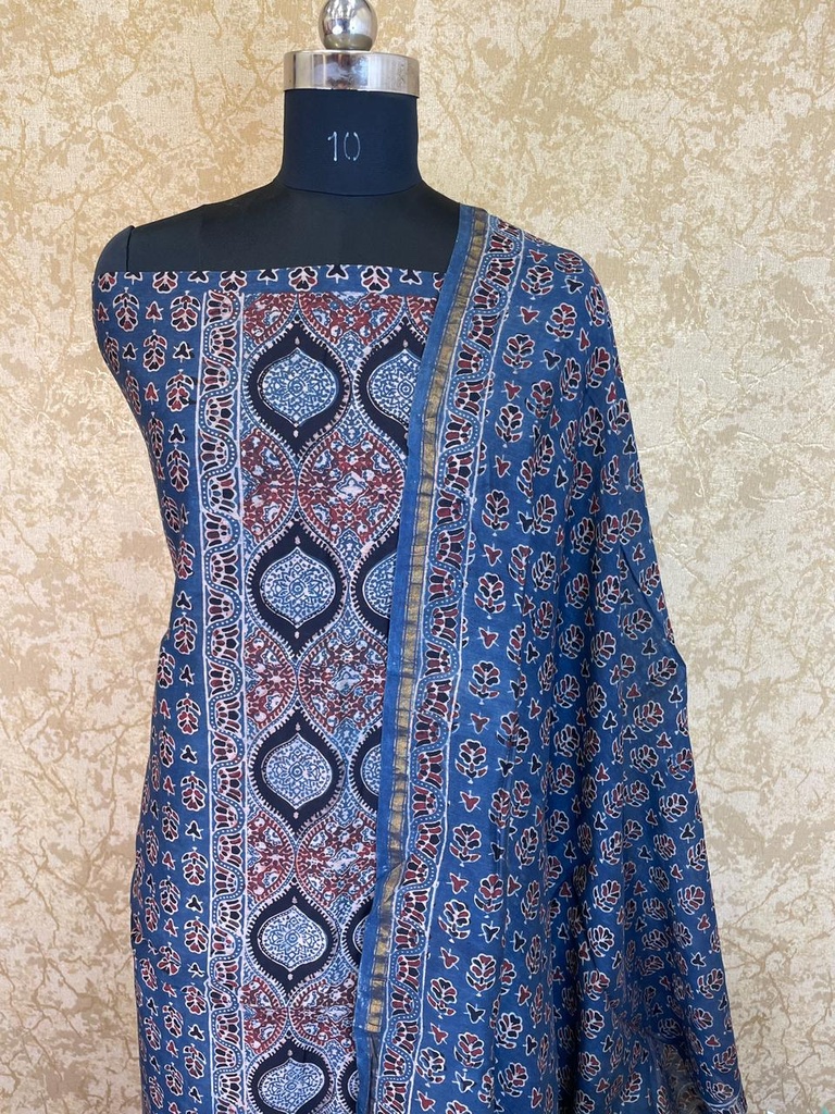 Ajrakh Chanderi Silk Cotton Top And Dupatta 4246