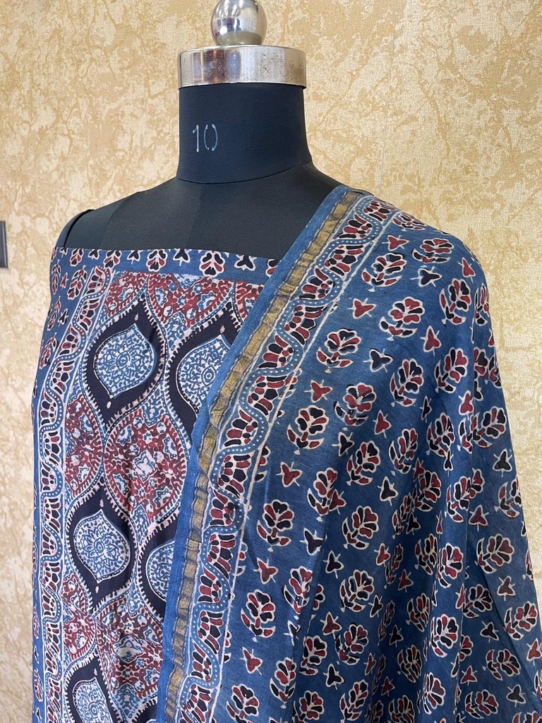 Ajrakh Chanderi Silk Cotton Top And Dupatta 4246