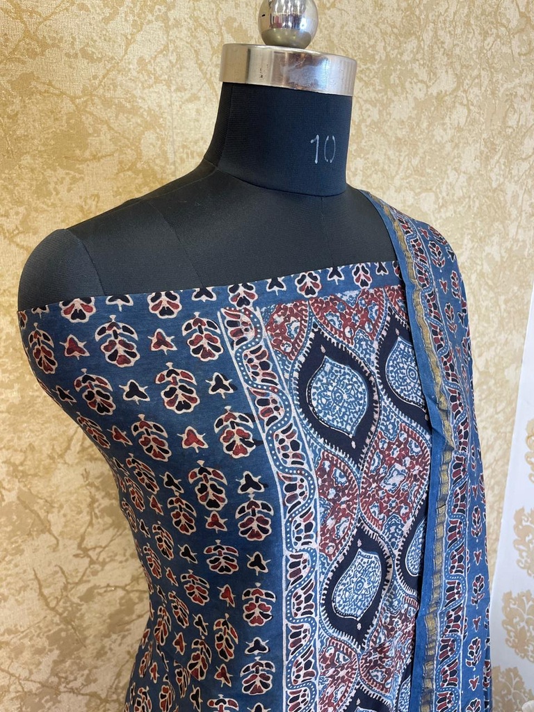 Ajrakh Chanderi Silk Cotton Top And Dupatta 4246