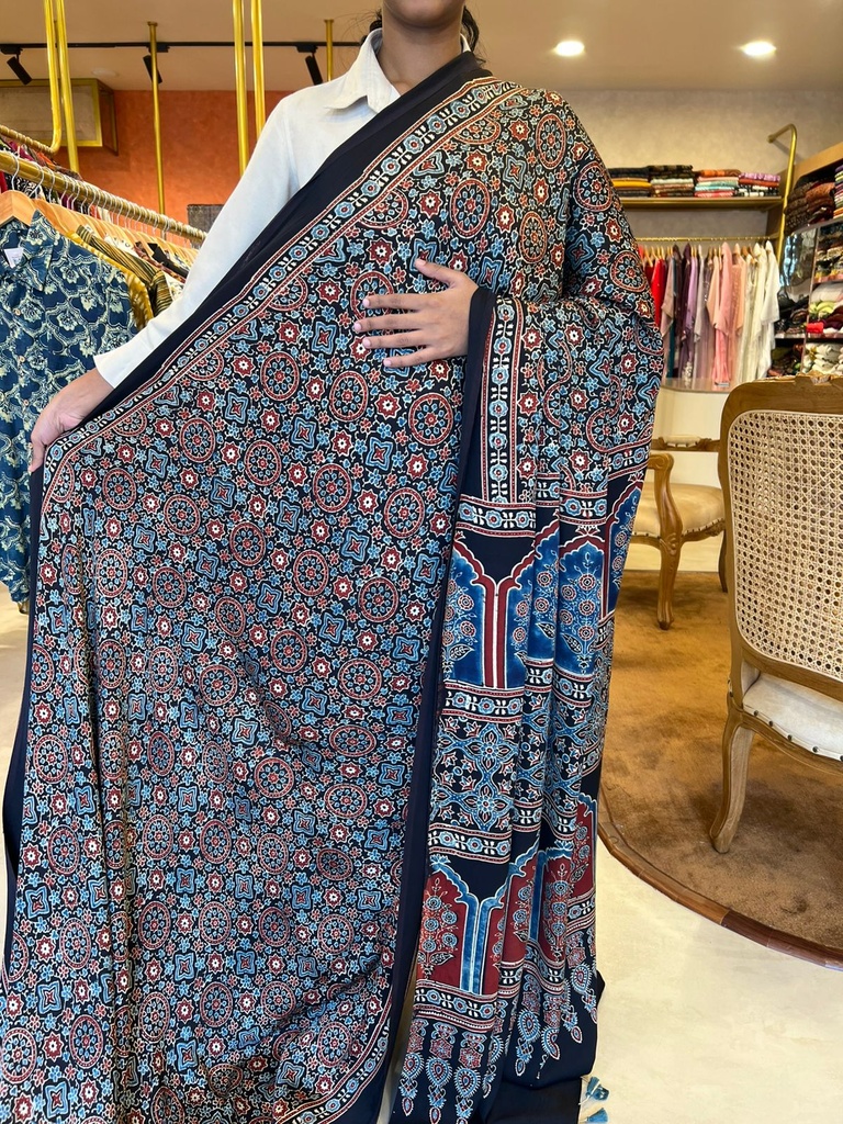 Premium Ajrakh Modal Silk Saree 5033