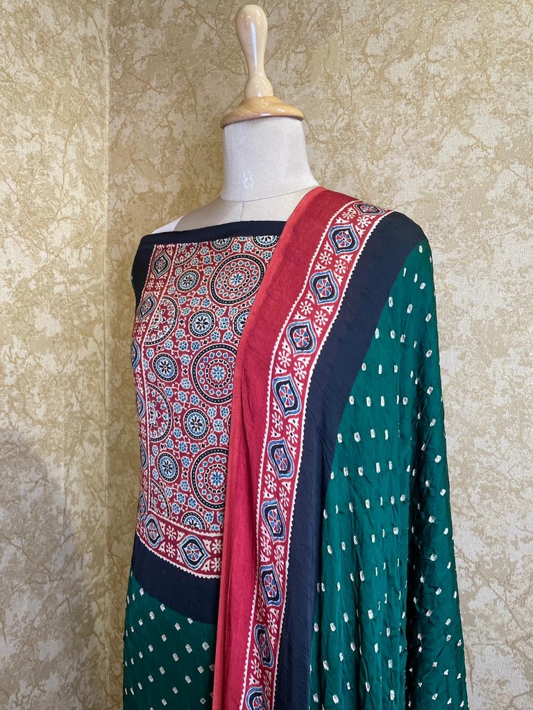 Ajrakh Bandhani Modal Silk Top and Dupatta Sets 5012 