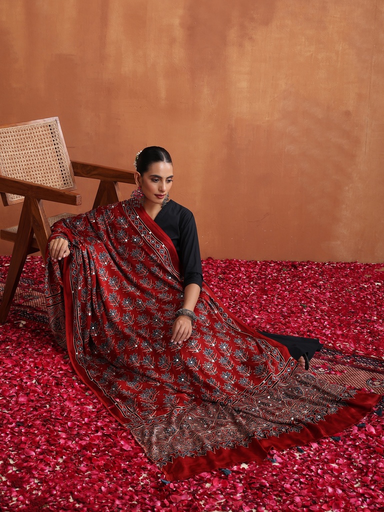 Ajrakh Mirror work  Silk Dupatta 5035 
