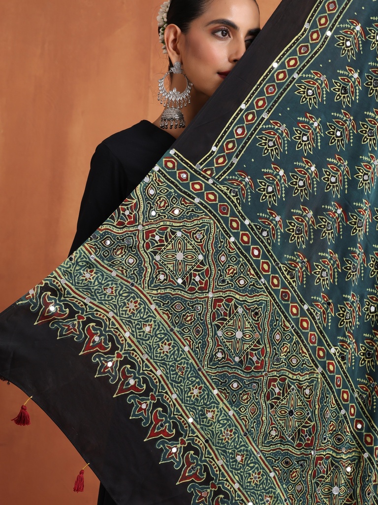 Ajrakh Mirror work  Silk Dupatta 5035 