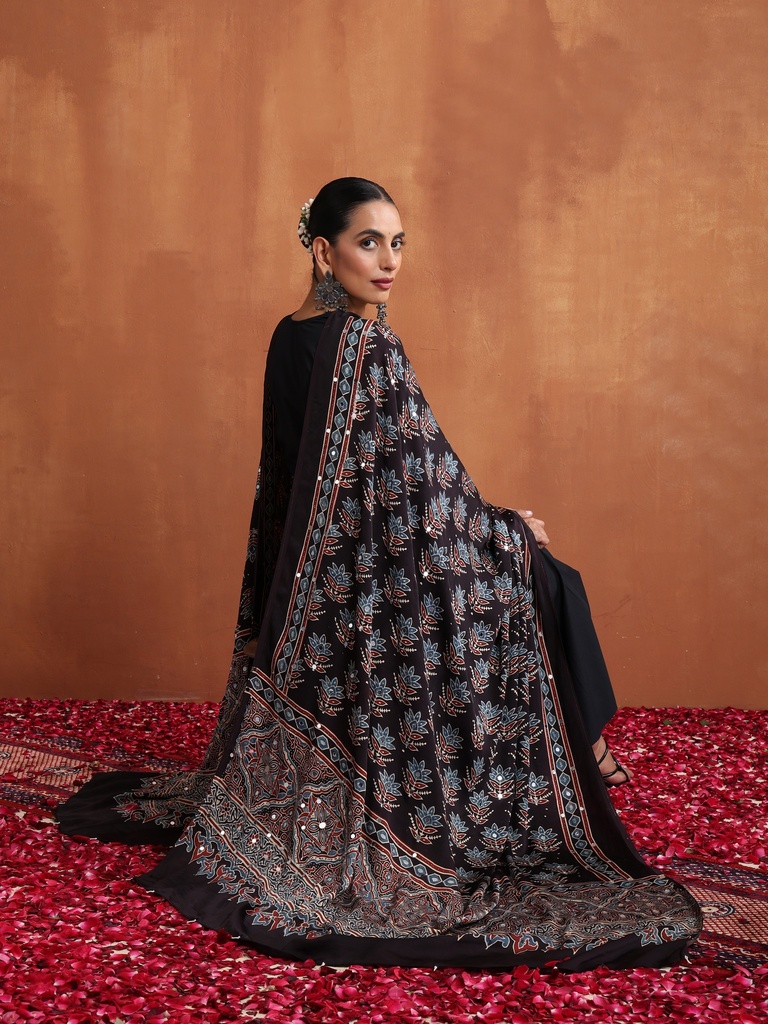 Ajrakh Mirror work  Silk Dupatta 5035 