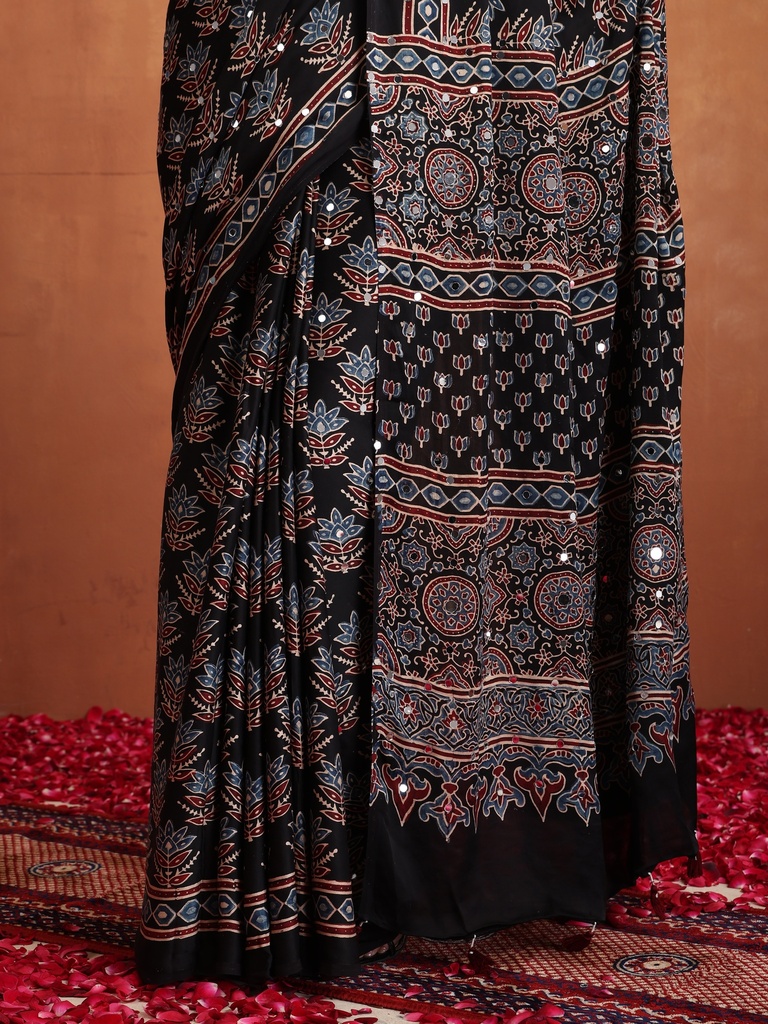 Ajrakh Modal Silk Mirror Saree 5036