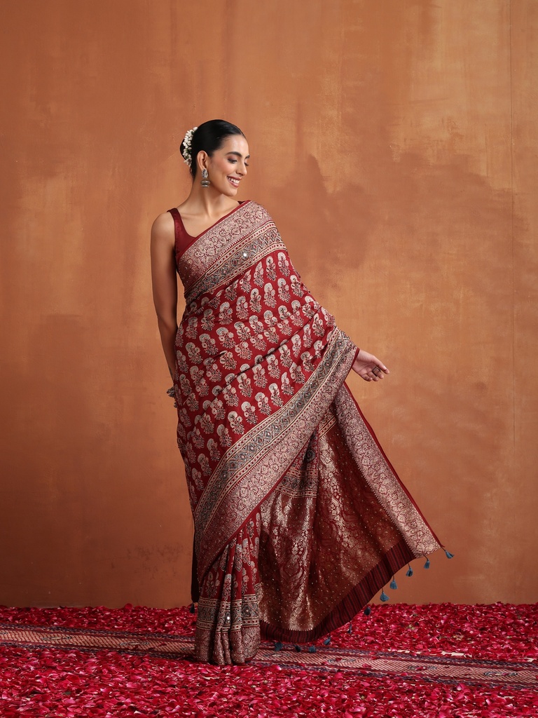 Premium Ajrakh Silk Saree 5036