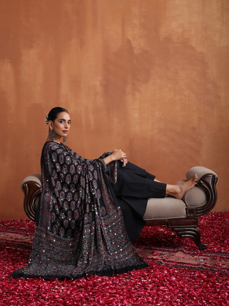 Ajrakh Handwork Silk Dupatta 5035