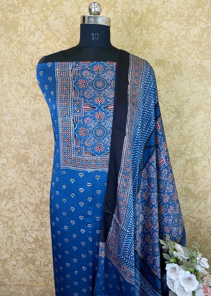 Ajrakh Modal Silk Top and Dupatta Set 5048