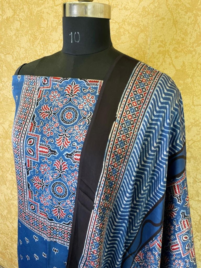 Ajrakh Modal Silk Top and Dupatta Set 5048