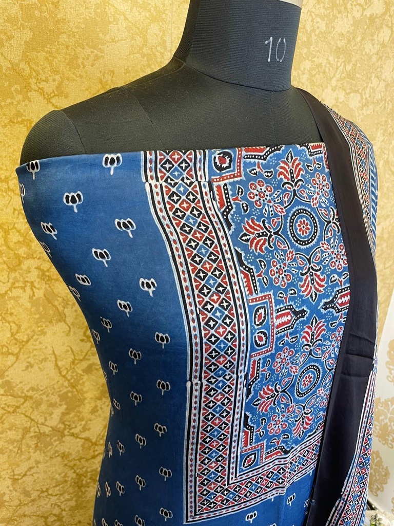 Ajrakh Modal Silk Top and Dupatta Set 5048