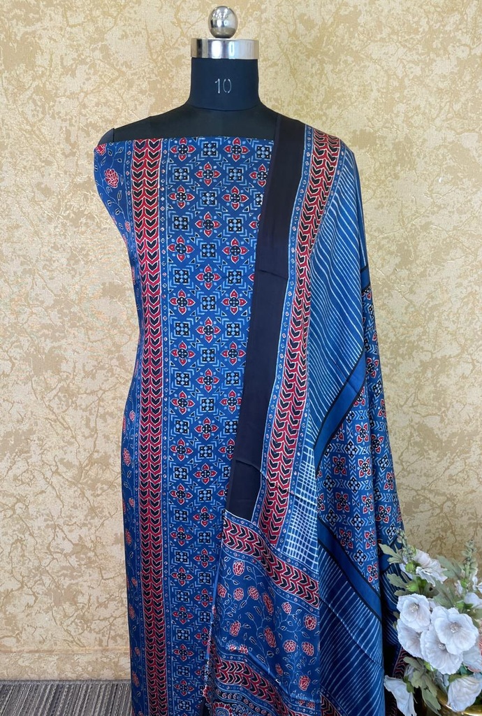 Ajrakh Modal Silk Top and Dupatta Set 5048