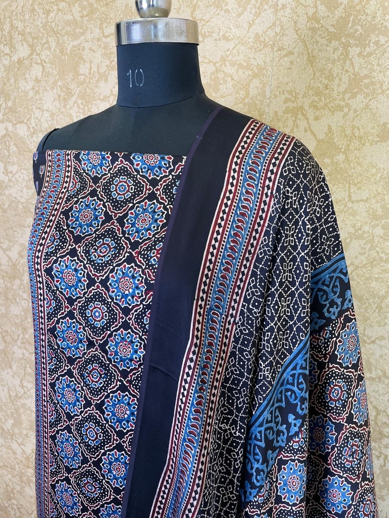 Ajrakh Modal Silk Top and Dupatta Set 5048
