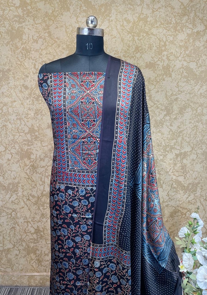 Ajrakh Modal Silk Top and Dupatta Set 5048