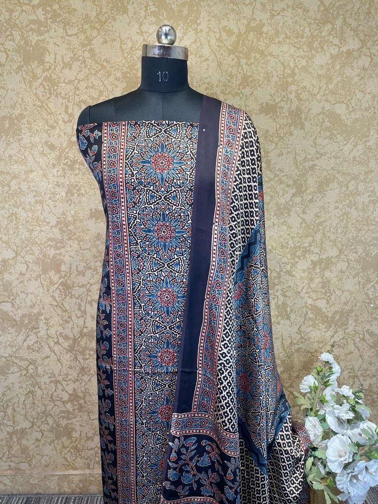 Ajrakh Modal Silk Top and Dupatta Set 5048