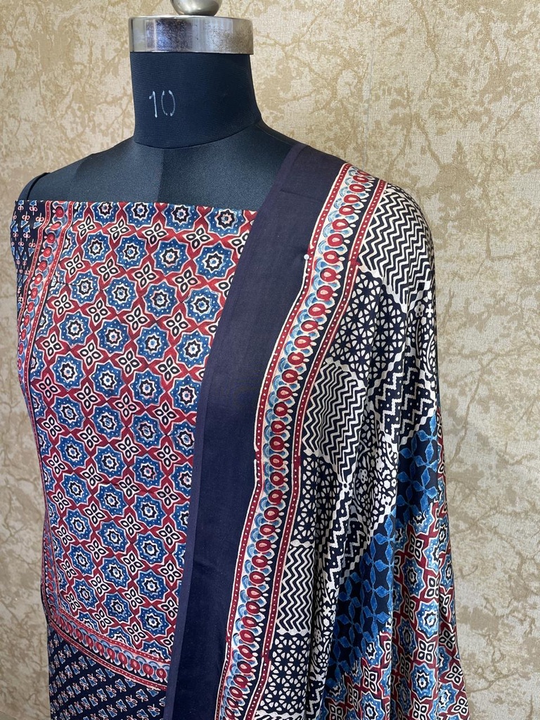 Ajrakh Modal Silk Top and Dupatta Set 5048