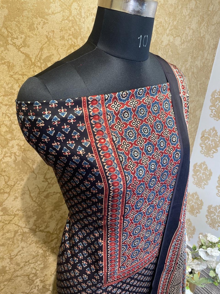Ajrakh Modal Silk Top and Dupatta Set 5048