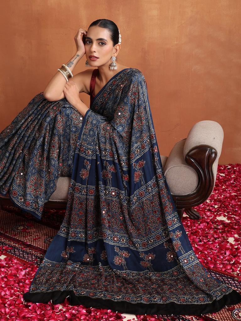 Designer Ajrakh Modal Saree 5036