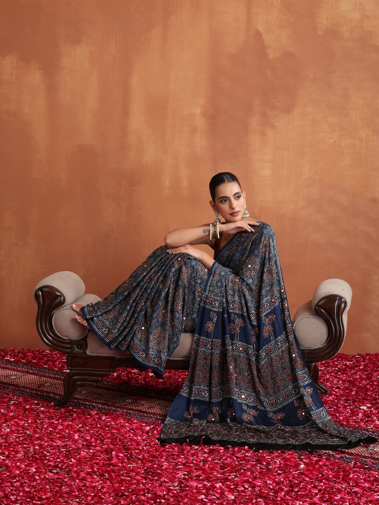 Designer Ajrakh Modal Saree 5036