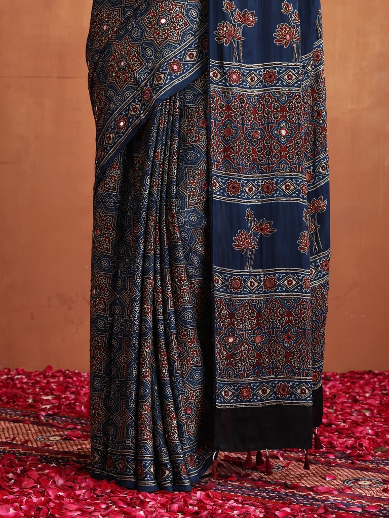 Designer Ajrakh Modal Saree 5036