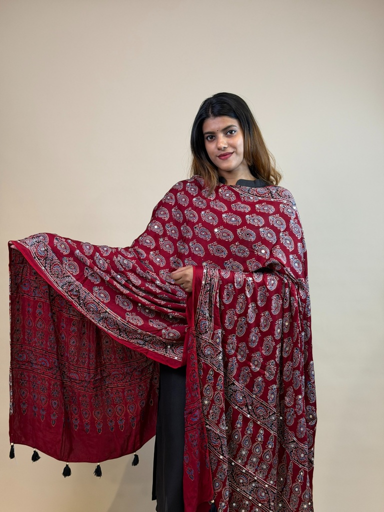 Ajrakh Modal Mirror Work Dupatta 5035