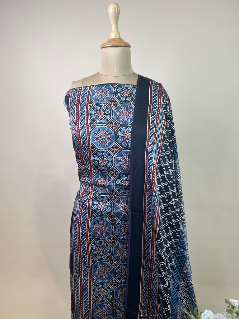 Ajrakh Modal Silk Top and Dupatta Set 5048