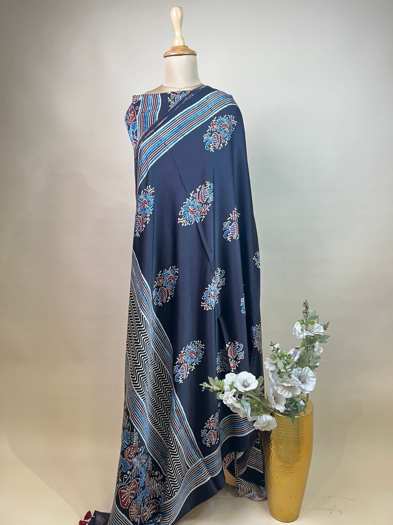 Ajrakh Modal Silk Top and Dupatta Set 5048