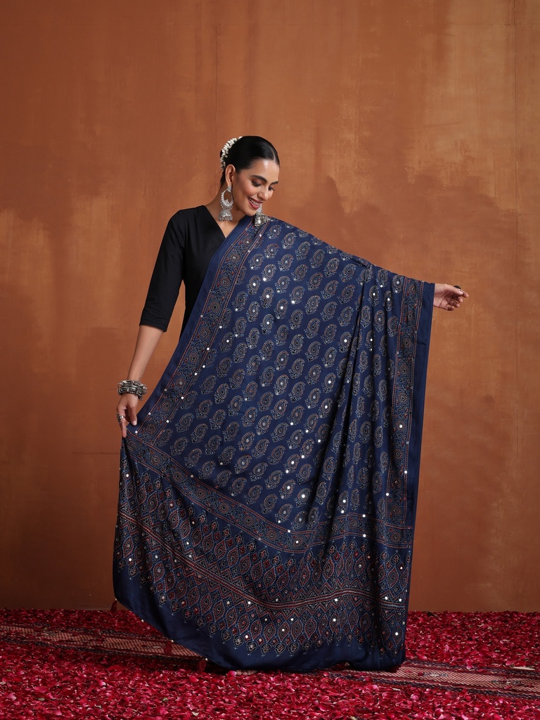 Ajrakh Handwork Silk Dupatta 5035