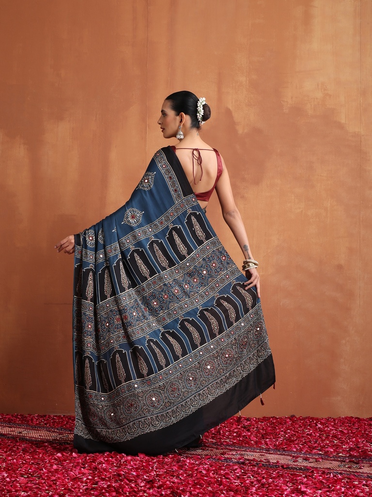 Designer Ajrakh Modal Saree