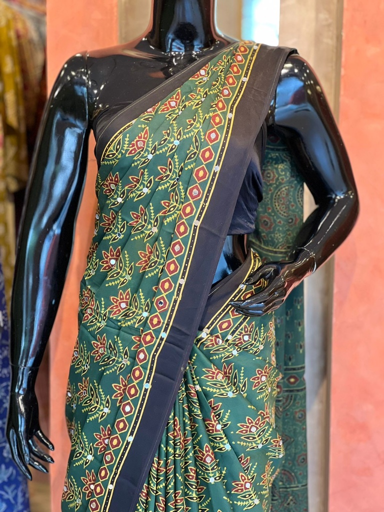Ajrakh Modal Silk Mirror Saree 5036