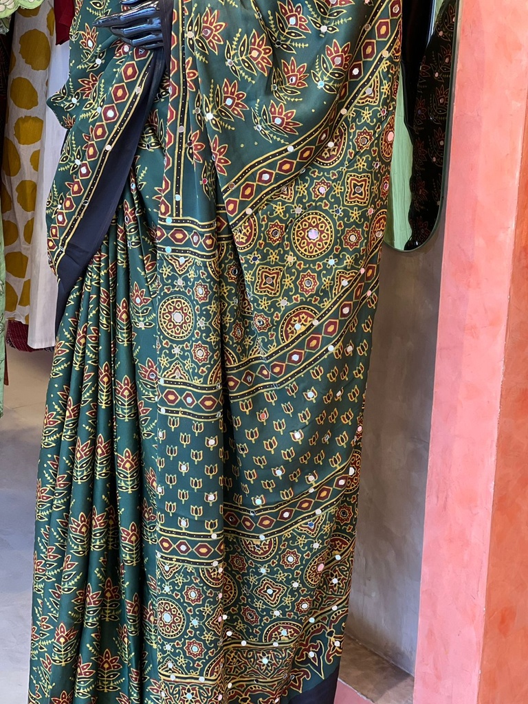 Ajrakh Modal Silk Mirror Saree 5036