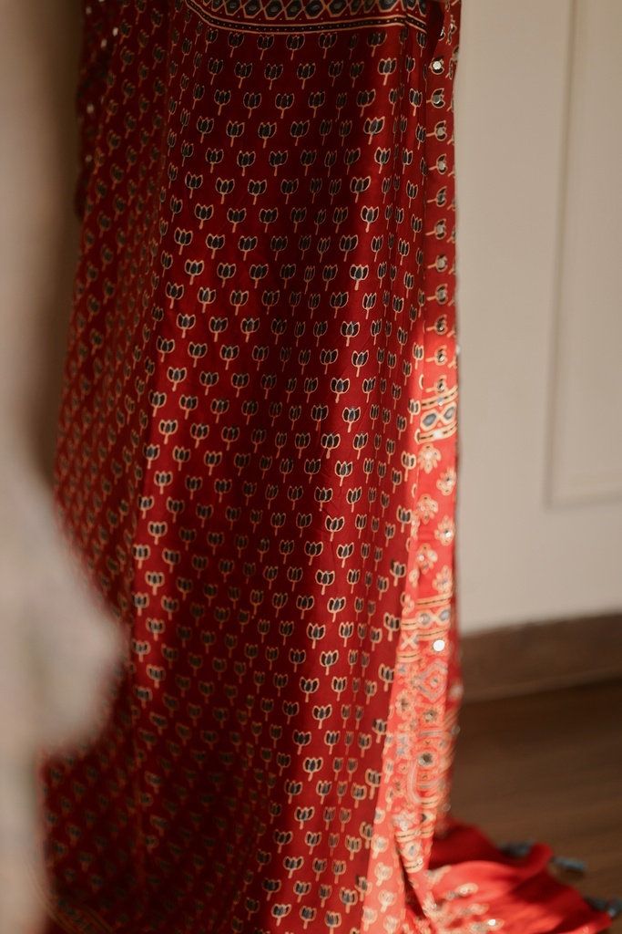 Ajrakh Silk Mirror Saree 5036