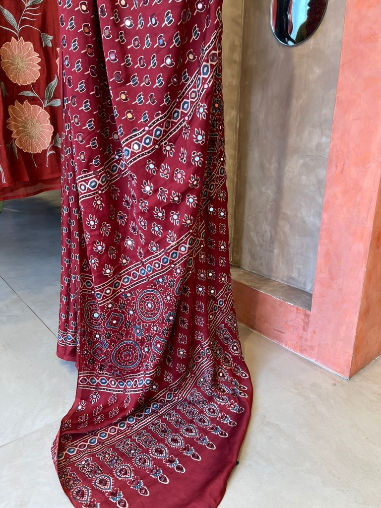 Ajrakh Silk Mirror Saree 5036