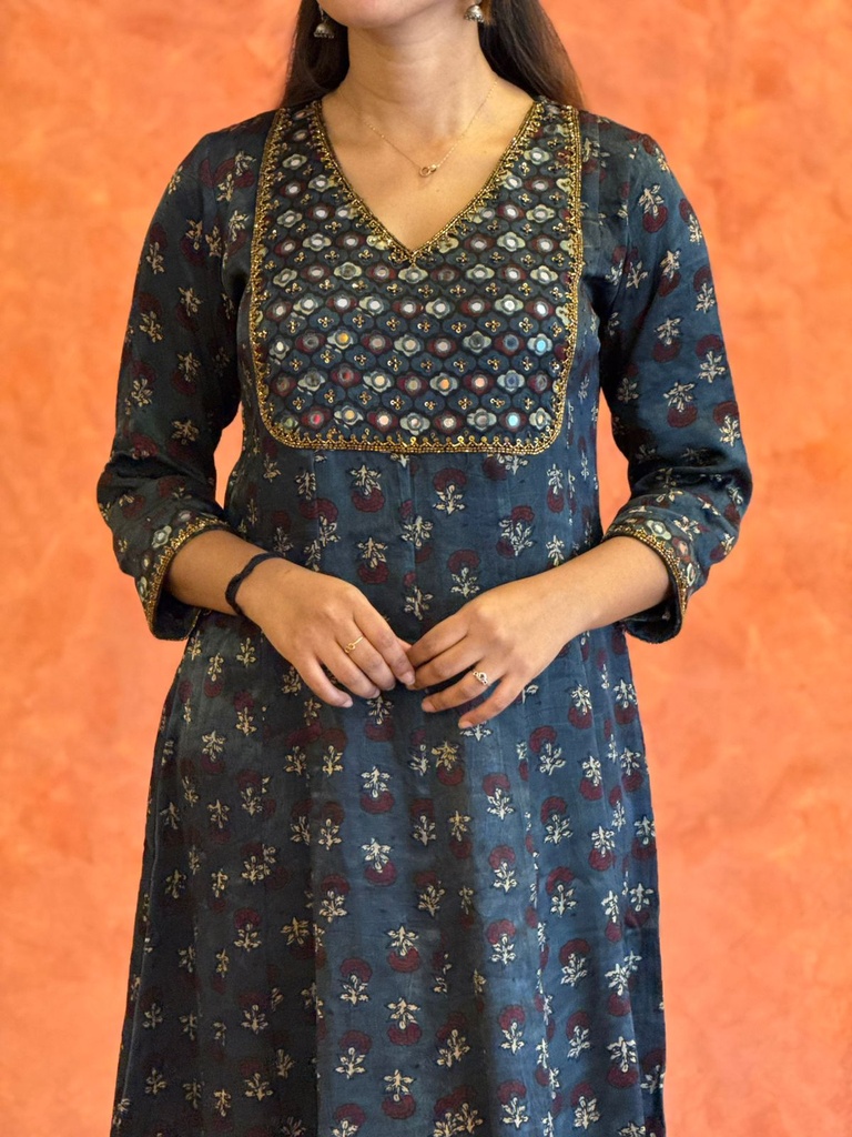 Ajrakh Handwork Anarkali Kurti 5028 Blue
