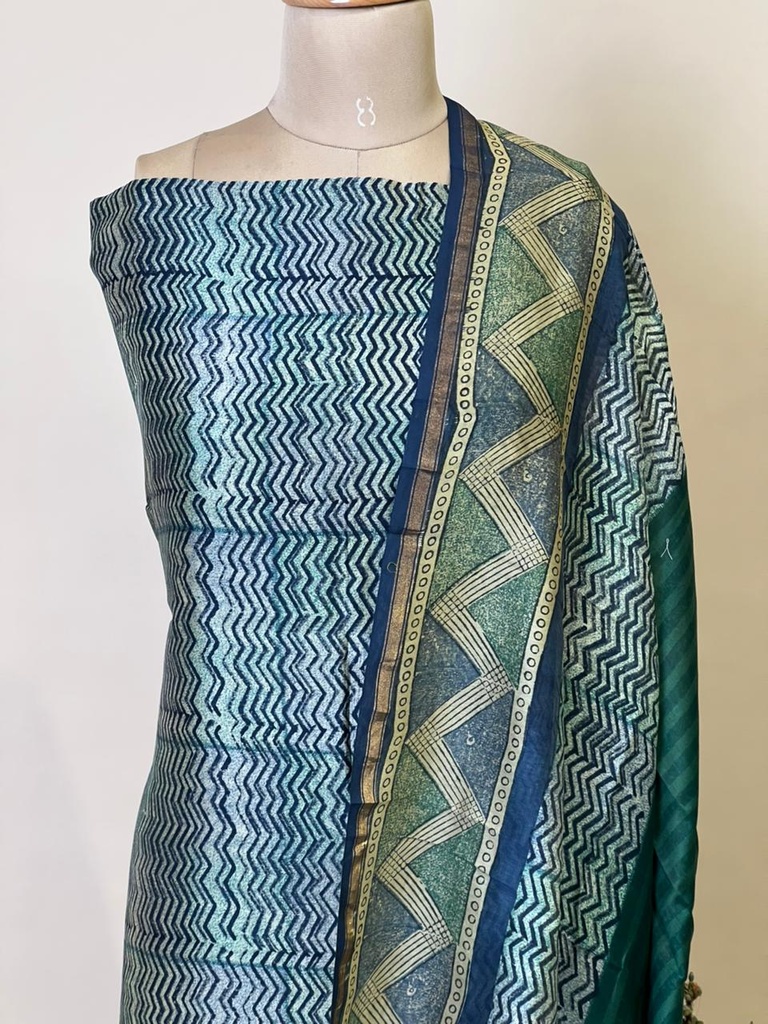 Maheshwari Silk Suits 5025 Blue Zigzag