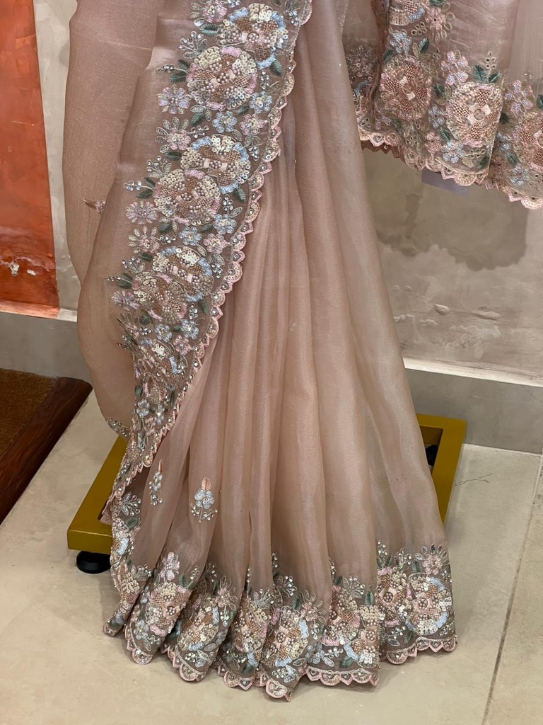 Soft Organza Embroidered Saree 5018 Peach Pink