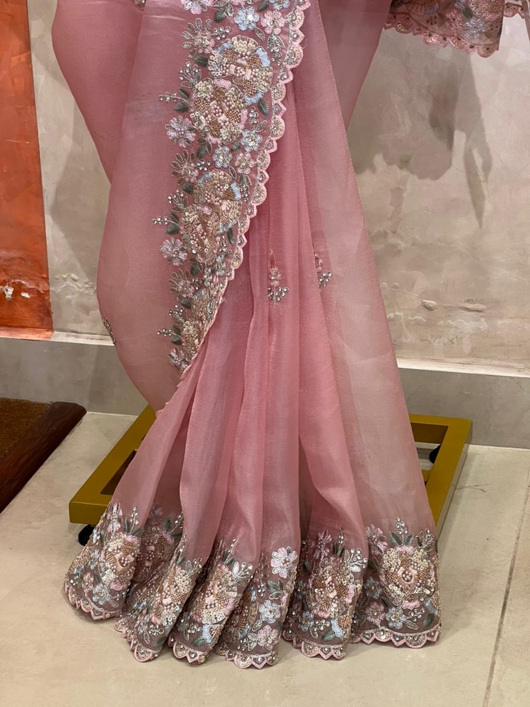 Soft Organza Embroidered Saree 5018